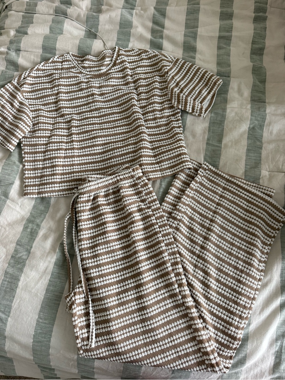 Cozy Striped Pajama Set - Beige & White
